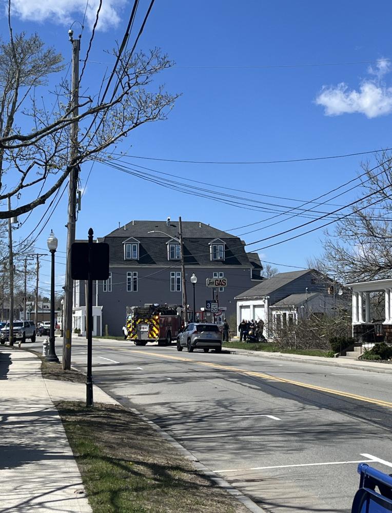 Joe's Gas with fire and police present.