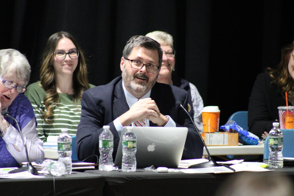 Town Administrator Derek Sullivan detailing the town budget. Photos by Brandy Muz