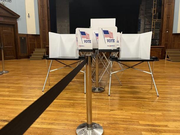Empty voting booths in Town Hall following the election. Photo by Brandy Muz