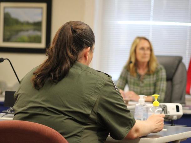 Animal Control Officer Kelly Jarabek has responded to multiple calls concerning  Denise Gottwald's dogs. Photo by Brandy Muz