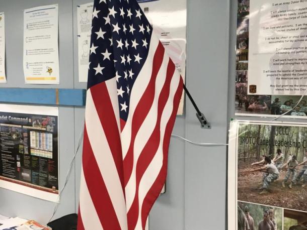American Flag in the ROTC classroom. Photo source: Matt Stanton