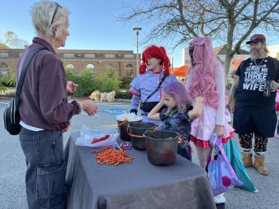 Kids get candy and jewelry. 