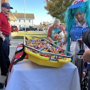 The Wareham Fire Department gave out candy in a stretcher. 